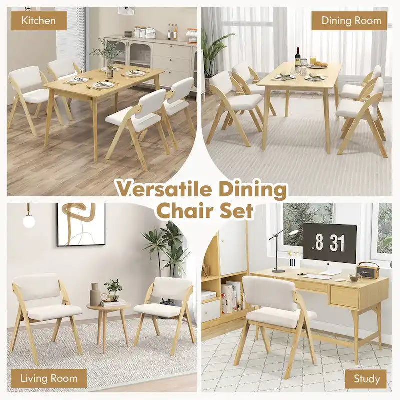 Gymax Ensemble de 4 chaises de salle à manger Chaise de cuisine pliante avec pieds en bois d'hévéa