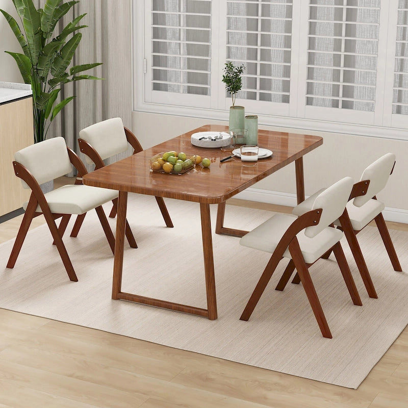 Gymax Ensemble de 4 chaises de salle à manger Chaise de cuisine pliante avec pieds en bois d'hévéa
