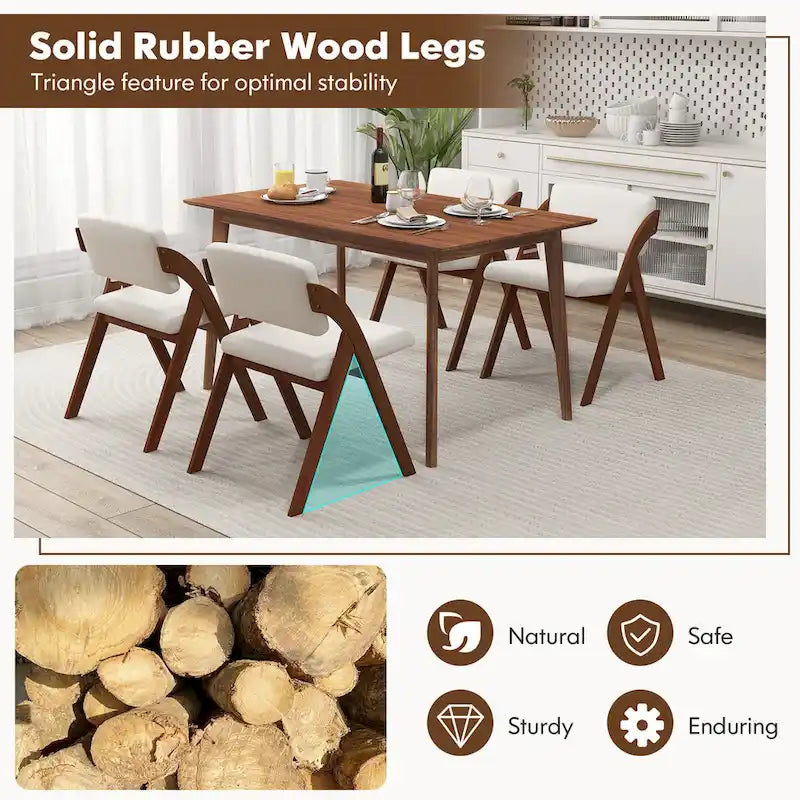 Gymax Ensemble de 4 chaises de salle à manger Chaise de cuisine pliante avec pieds en bois d'hévéa