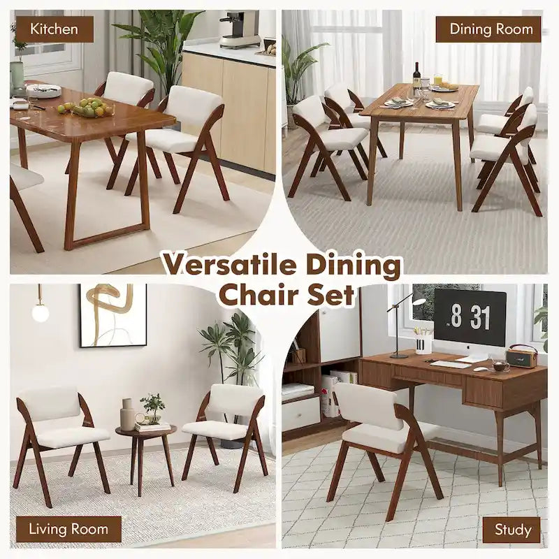 Gymax Ensemble de 4 chaises de salle à manger Chaise de cuisine pliante avec pieds en bois d'hévéa