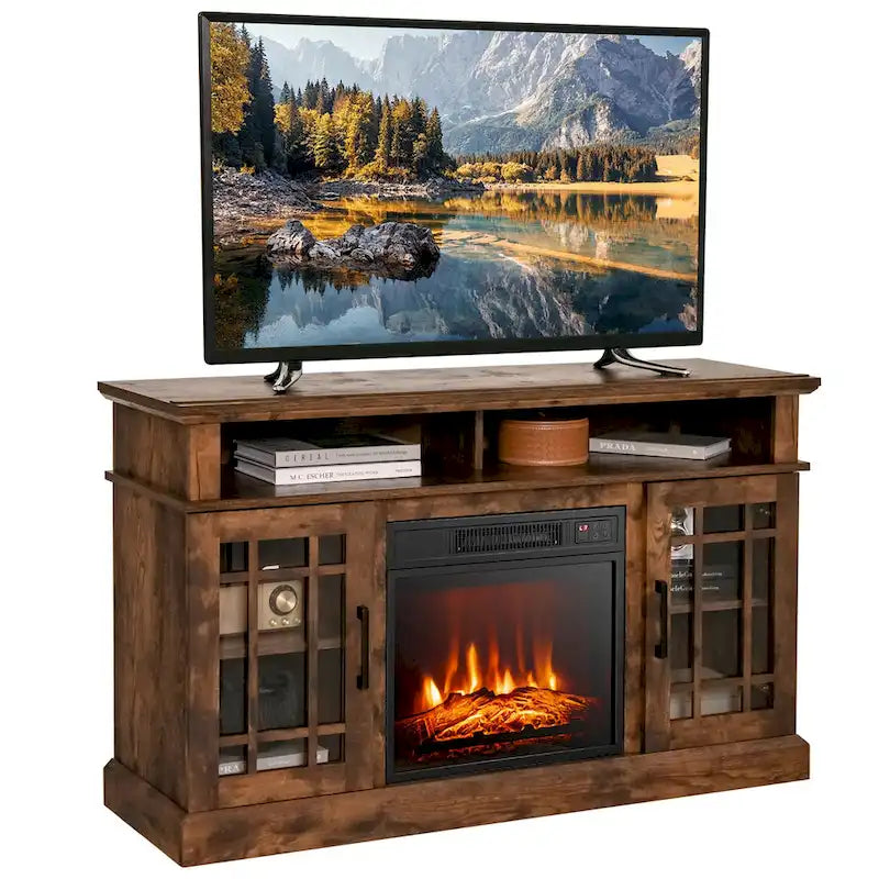 Meuble TV Gymax 48" avec console et foyer intégré