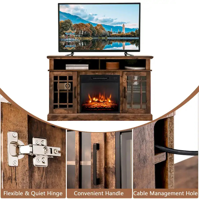 Meuble TV Gymax 48" avec console et foyer intégré