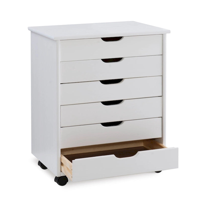 Armoire de rangement à roulettes blanche large de 25,25 po avec 6 tiroirs
