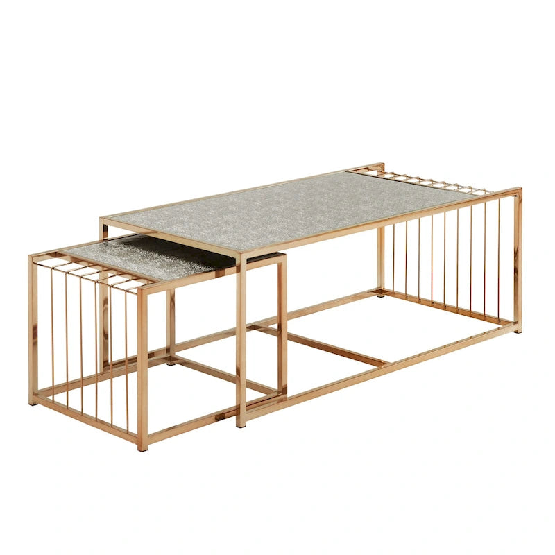 Table basse gigogne Astor iNSPIRE Q Bold avec dessus de miroir texturé et finition dorée couleur champagne