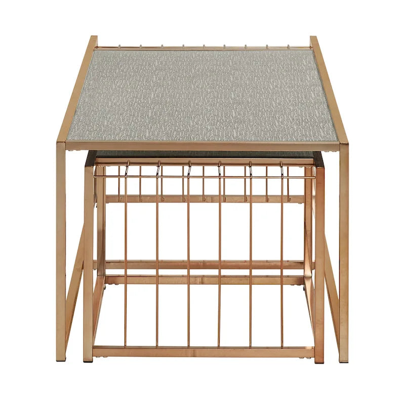 Table basse gigogne Astor iNSPIRE Q Bold avec dessus de miroir texturé et finition dorée couleur champagne
