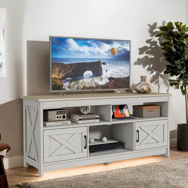 Meuble TV Moasis Farmhouse 59 avec rangement et étagères