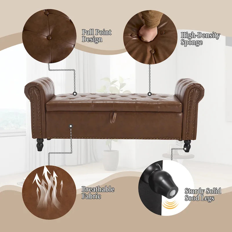55.12 Pouf de rangement en tissu rembourré, capitonné, capacité de 125 kg, pour salon ou chambre à coucher