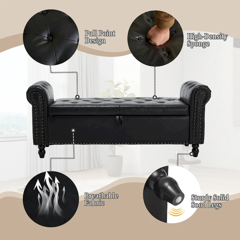 55.12 Pouf de rangement en tissu rembourré, capitonné, capacité de 125 kg, pour salon ou chambre à coucher