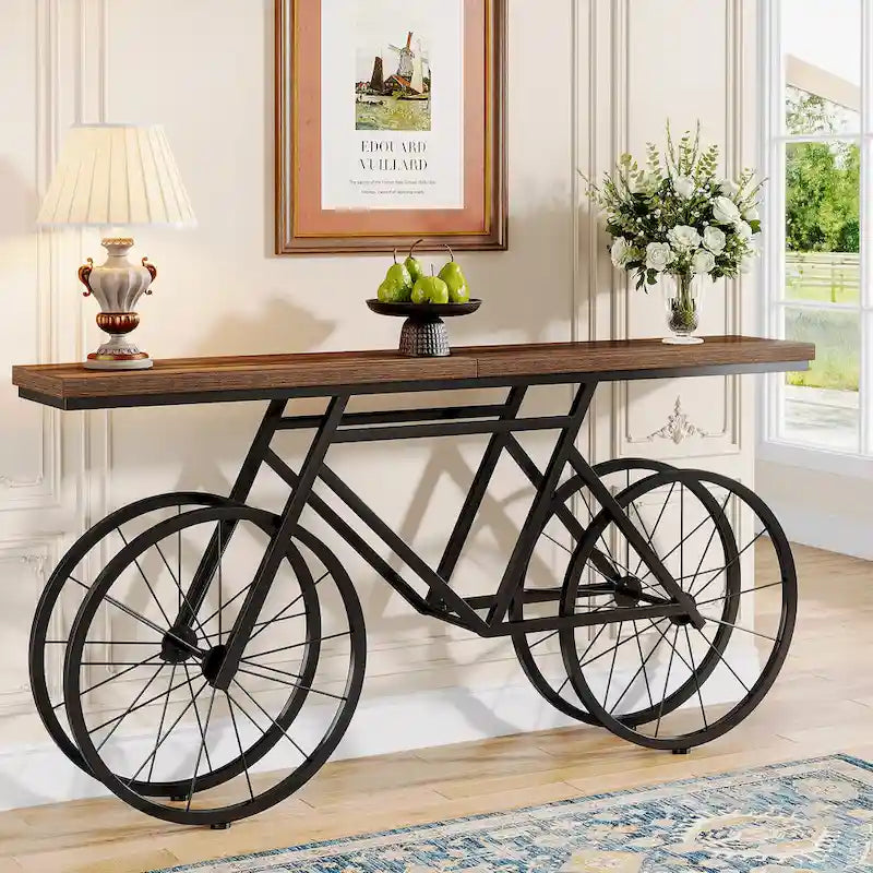 Console extra longue de 180 cm avec base en métal de vélo pour entrée, salon - 30P x 180L x 85H cm