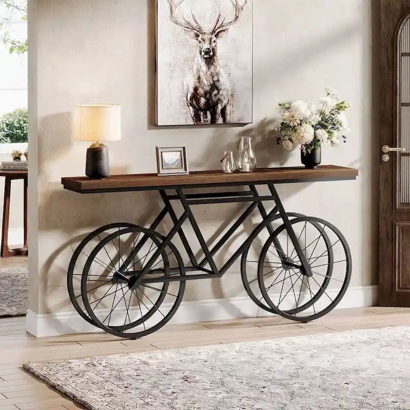 Console extra longue de 180 cm avec base en métal de vélo pour entrée, salon - 30P x 180L x 85H cm