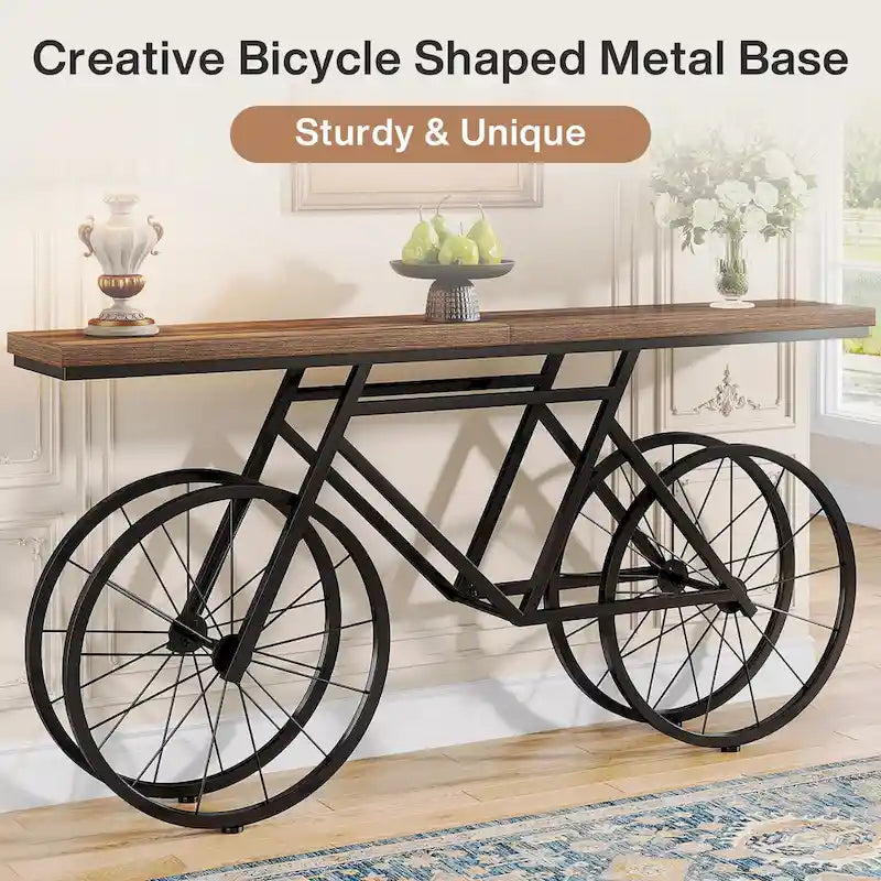 Console extra longue de 180 cm avec base en métal de vélo pour entrée, salon - 30P x 180L x 85H cm