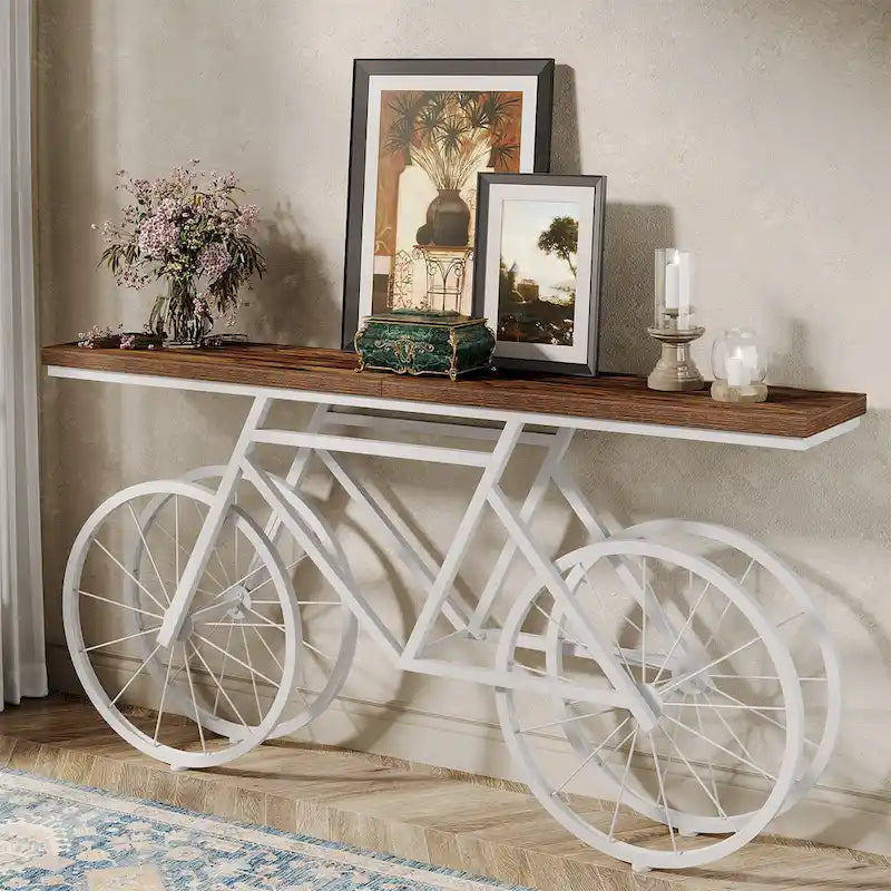 Console extra longue de 180 cm avec base en métal de vélo pour entrée, salon - 30P x 180L x 85H cm