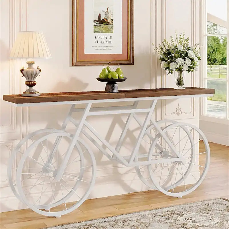 Console extra longue de 180 cm avec base en métal de vélo pour entrée, salon - 30P x 180L x 85H cm