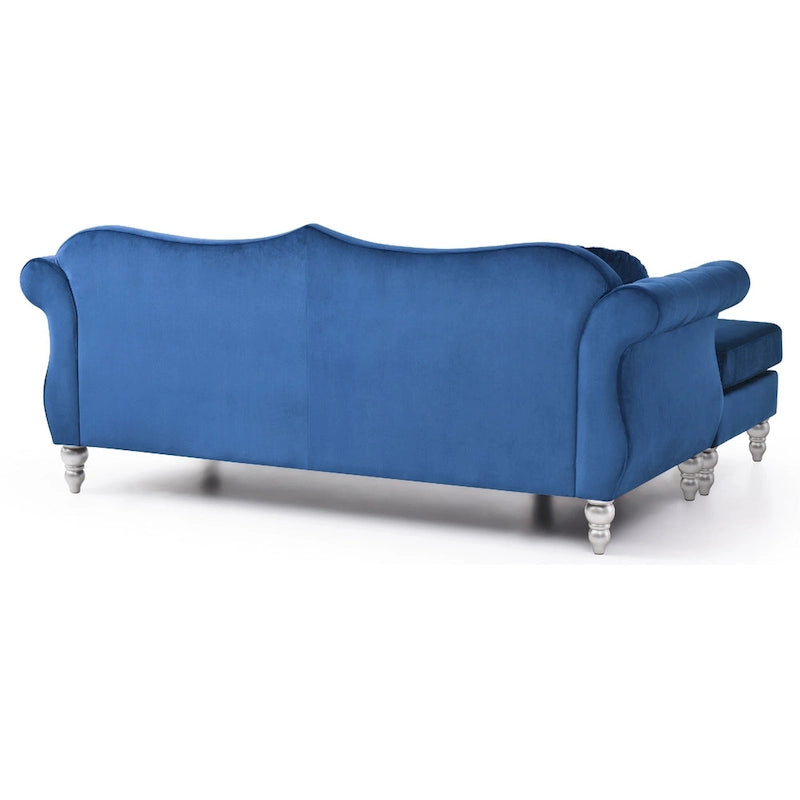 Canapé d'angle Chesterfield en velours capitonné avec coussins décoratifs – 81 – Bleu