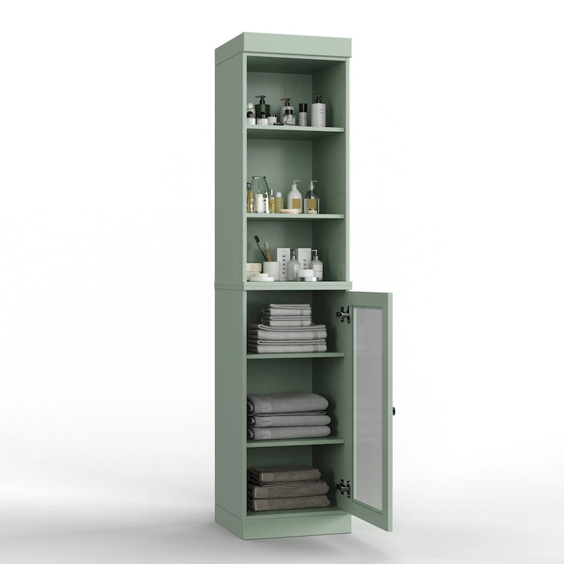 Palace Imports Meuble de rangement de salle de bain 100 % bois massif 16,5 po avec portes en verre transparent et étagères réglables