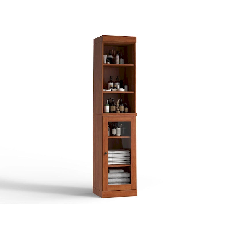 Palace Imports Meuble de rangement de salle de bain 100 % bois massif 16,5 po avec portes en verre transparent et étagères réglables