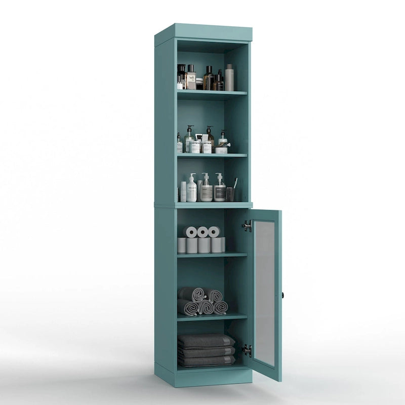Palace Imports Meuble de rangement de salle de bain 100 % bois massif 16,5 po avec portes en verre transparent et étagères réglables