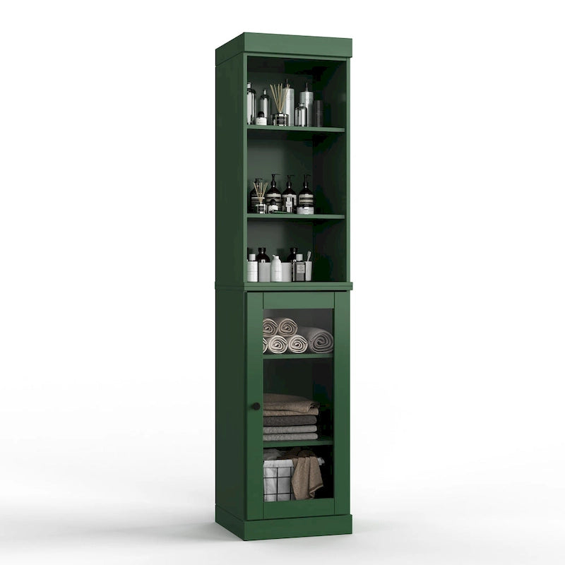 Palace Imports Meuble de rangement de salle de bain 100 % bois massif 16,5 po avec portes en verre transparent et étagères réglables