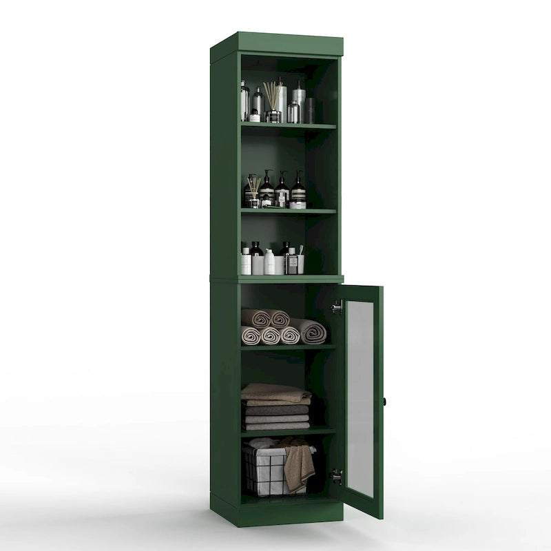 Palace Imports Meuble de rangement de salle de bain 100 % bois massif 16,5 po avec portes en verre transparent et étagères réglables