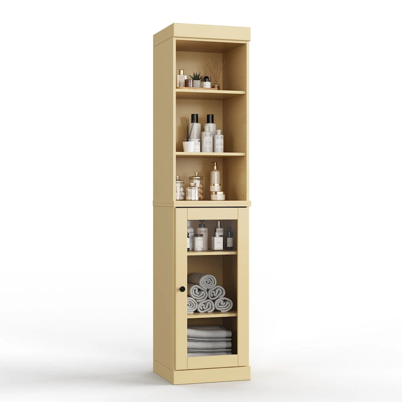 Palace Imports Meuble de rangement de salle de bain 100 % bois massif 16,5 po avec portes en verre transparent et étagères réglables