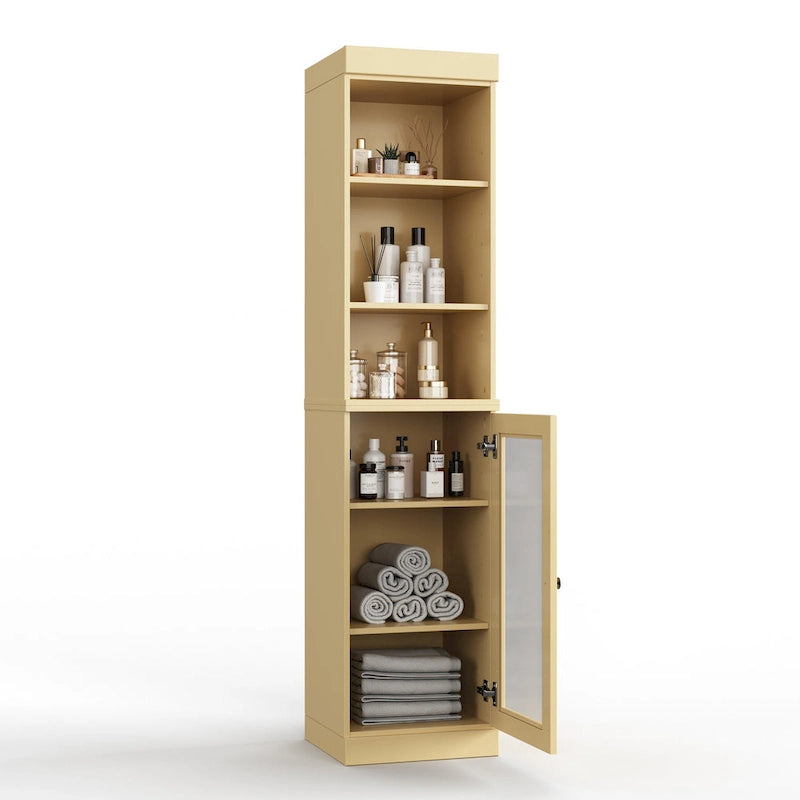 Palace Imports Meuble de rangement de salle de bain 100 % bois massif 16,5 po avec portes en verre transparent et étagères réglables