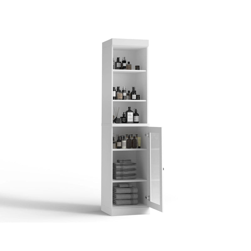 Palace Imports Meuble de rangement de salle de bain 100 % bois massif 16,5 po avec portes en verre transparent et étagères réglables