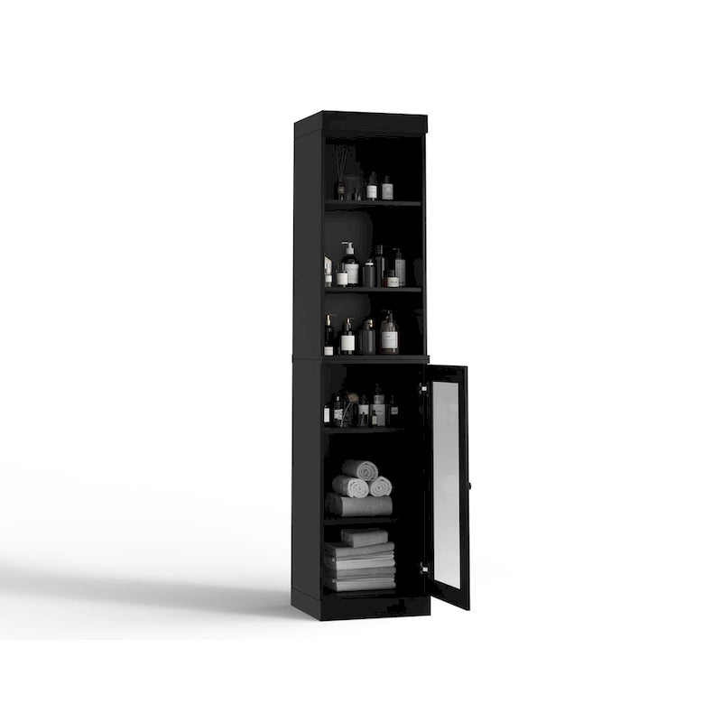 Palace Imports Meuble de rangement de salle de bain 100 % bois massif 16,5 po avec portes en verre transparent et étagères réglables