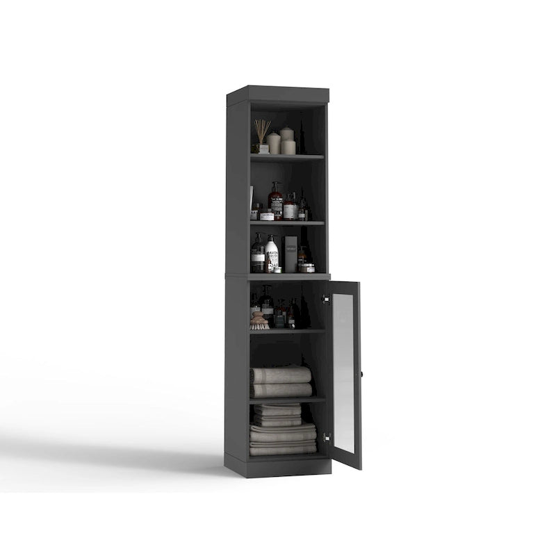 Palace Imports Meuble de rangement de salle de bain 100 % bois massif 16,5 po avec portes en verre transparent et étagères réglables