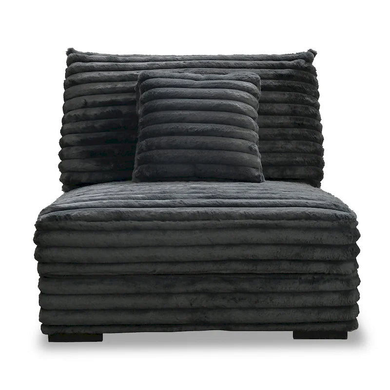Ezo Armless Accent Chair, Dark Gray Polyester Corduroy, Soft Cushioned