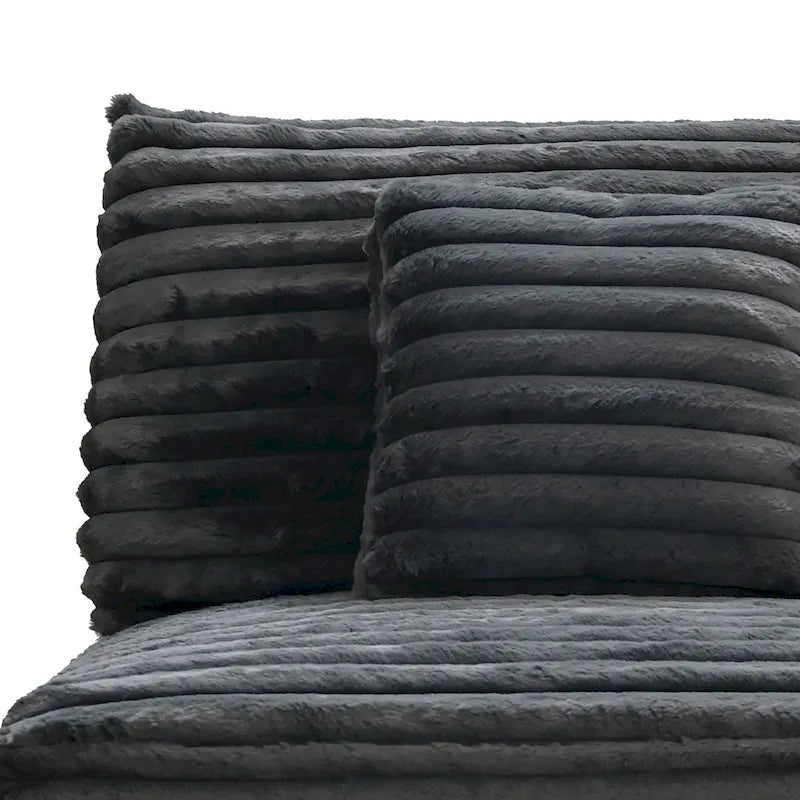 Fauteuil d'appoint Ezo sans accoudoirs, velours côtelé gris foncé, coussin moelleux