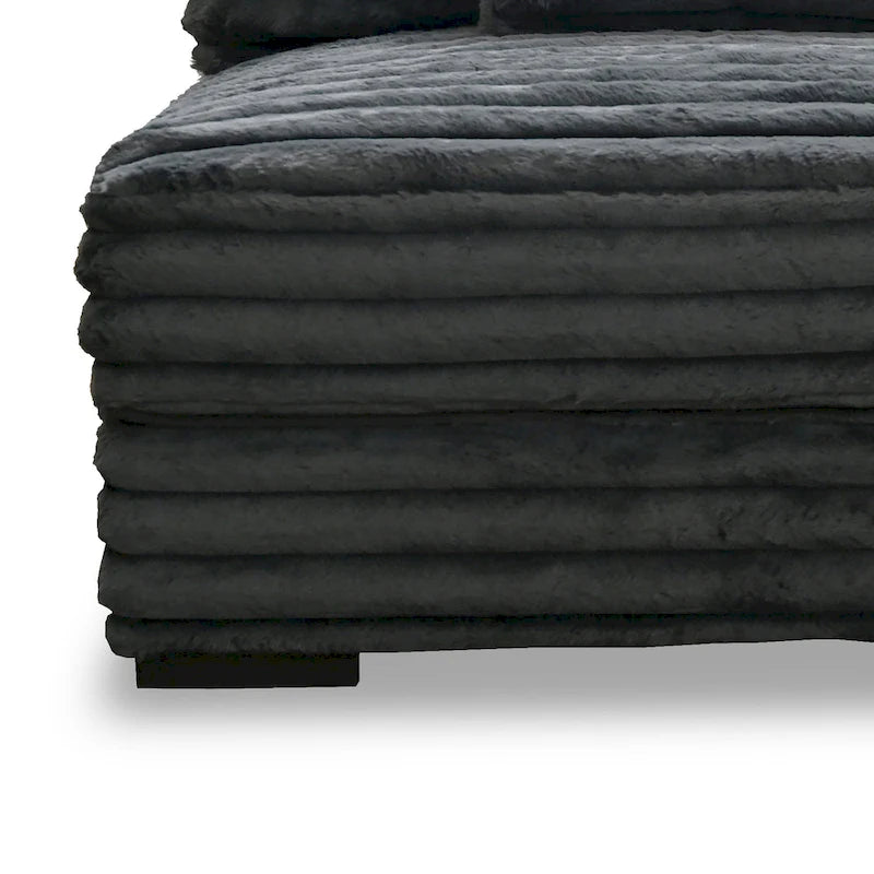 Fauteuil d'appoint Ezo sans accoudoirs, velours côtelé gris foncé, coussin moelleux
