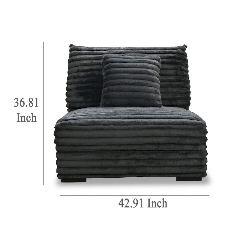 Fauteuil d'appoint Ezo sans accoudoirs, velours côtelé gris foncé, coussin moelleux