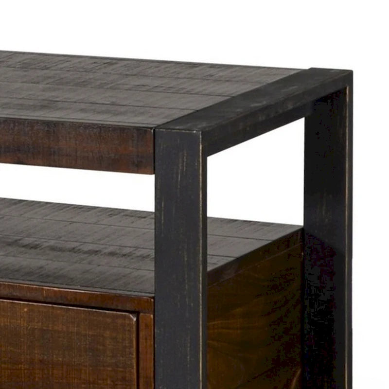 Meuble TV Flint, 3 tiroirs, 2 étagères, bois marron foncé, 198 cm
