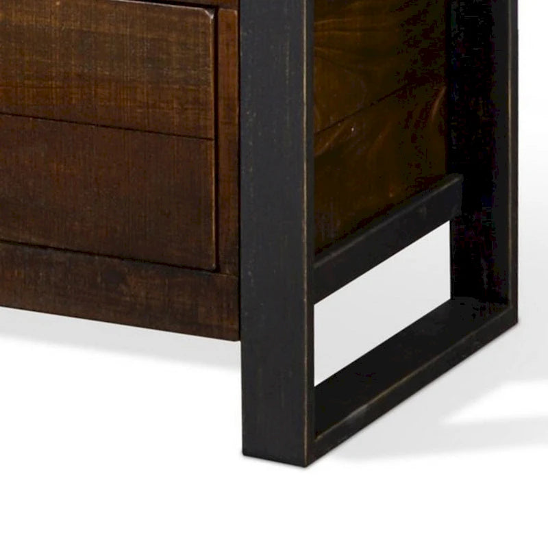 Meuble TV Flint, 3 tiroirs, 2 étagères, bois marron foncé, 198 cm