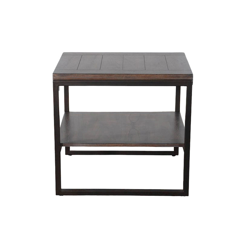Table d'appoint Lery, bois brun foncé, métal noir, étagère inférieure, 61 cm