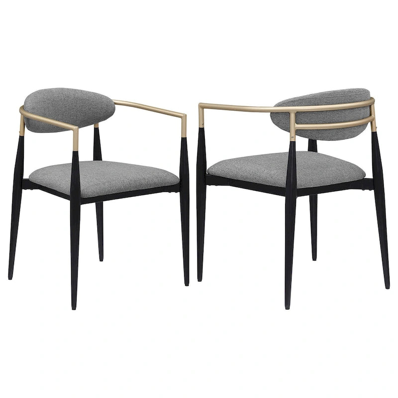 Ensemble de 2 fauteuils de salle à manger Exis, tissu gris moderne, métal noir élégant
