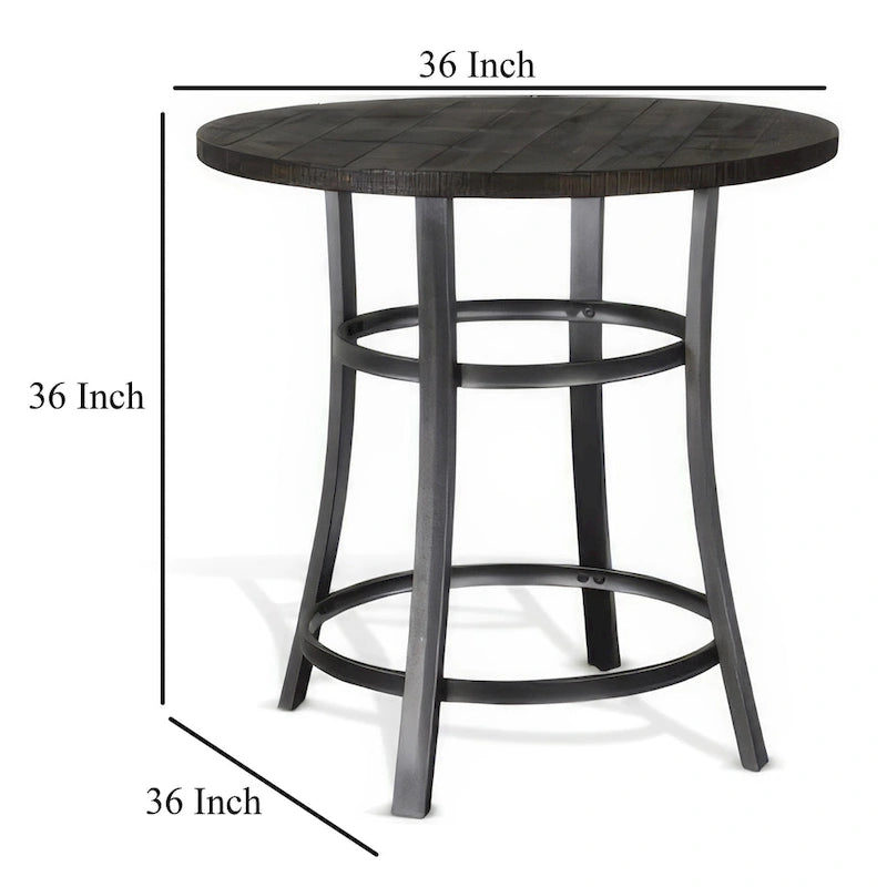 Table de comptoir ronde Flint de 36 pouces, acajou foncé avec métal