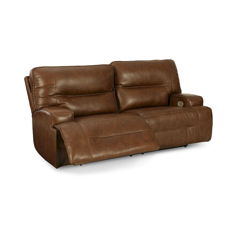 Canapé inclinable électrique Cesca, cuir véritable marron auburn moelleux, 213 cm