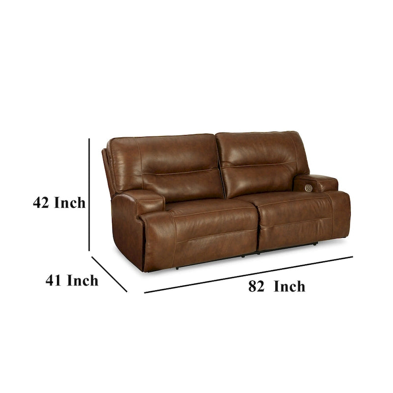 Canapé inclinable électrique Cesca, cuir véritable marron auburn moelleux, 213 cm