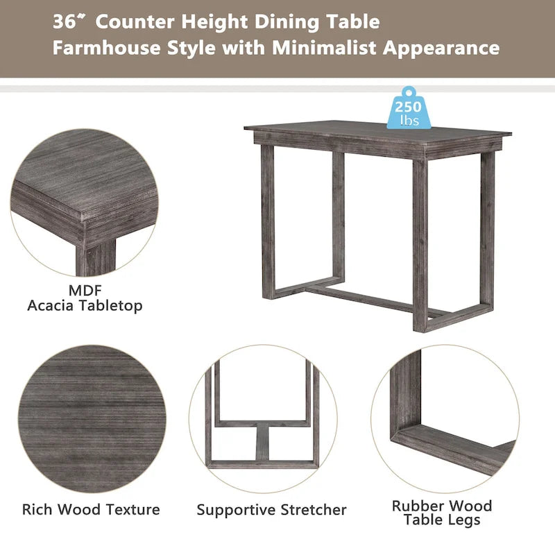 Ensemble de salle à manger 5 pièces à hauteur de comptoir, ensemble de table de cuisine en bois massif avec table à manger rectangulaire et 4 chaises de salle à manger