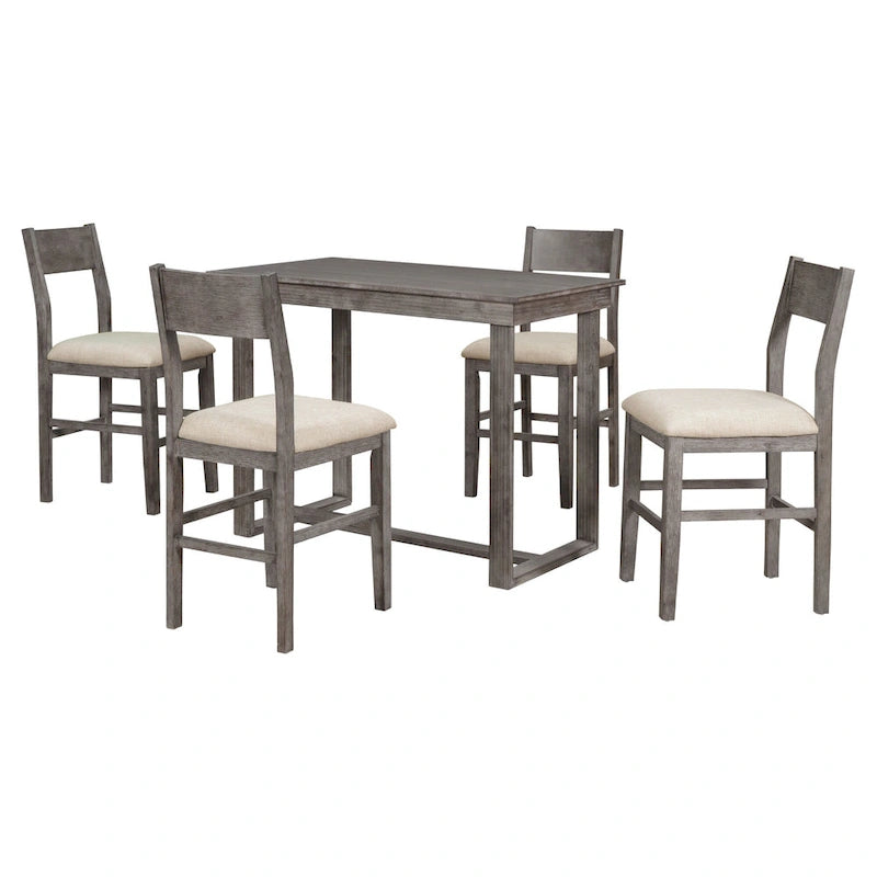 Ensemble de salle à manger 5 pièces à hauteur de comptoir, ensemble de table de cuisine en bois massif avec table à manger rectangulaire et 4 chaises de salle à manger