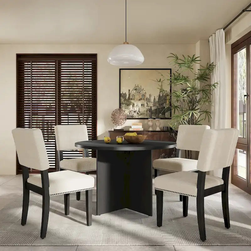 Ensemble table à manger ronde 4 personnes, ensemble de 5 pièces de cuisine avec table à manger ronde et 4 chaises de salle à manger rembourrées