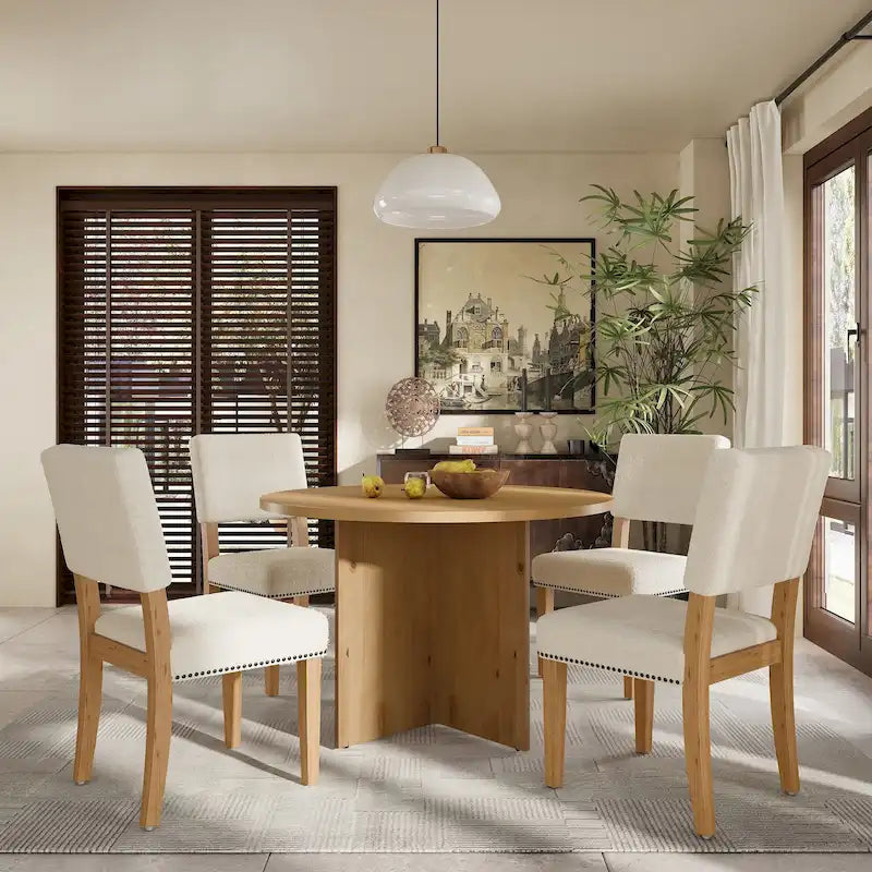 Ensemble table à manger ronde 4 personnes, ensemble de 5 pièces de cuisine avec table à manger ronde et 4 chaises de salle à manger rembourrées