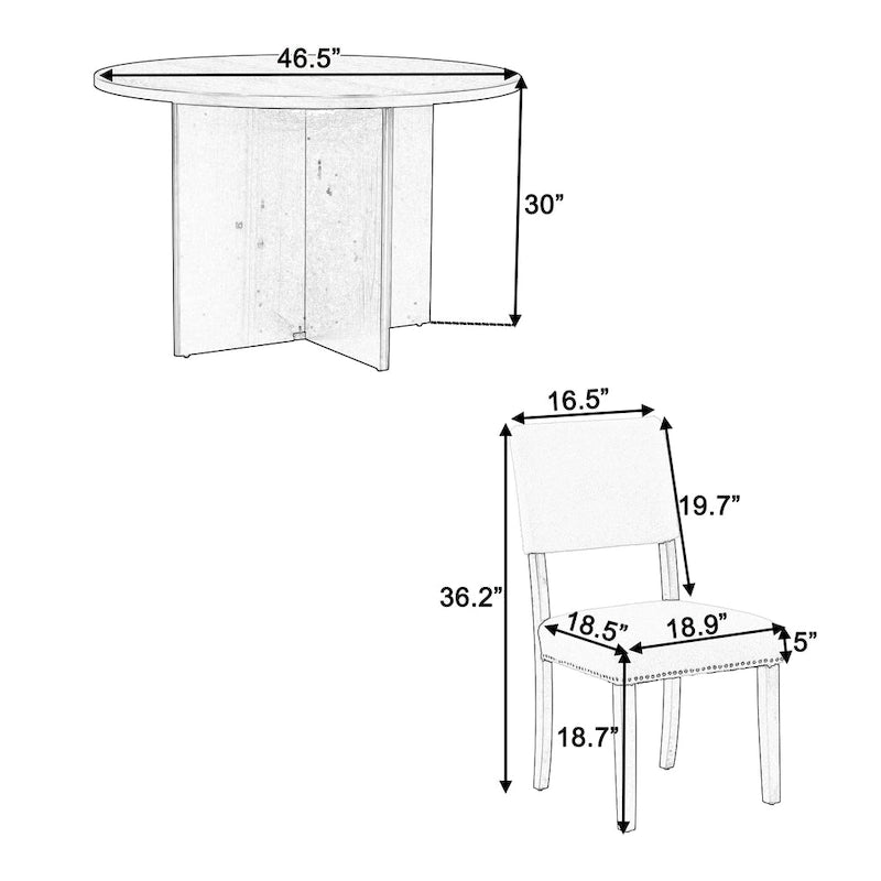 Ensemble table à manger ronde 4 personnes, ensemble de 5 pièces de cuisine avec table à manger ronde et 4 chaises de salle à manger rembourrées