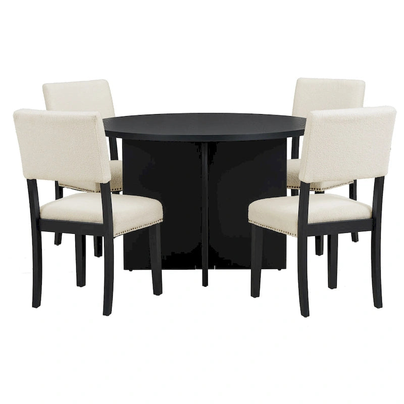 Ensemble table à manger ronde 4 personnes, ensemble de 5 pièces de cuisine avec table à manger ronde et 4 chaises de salle à manger rembourrées