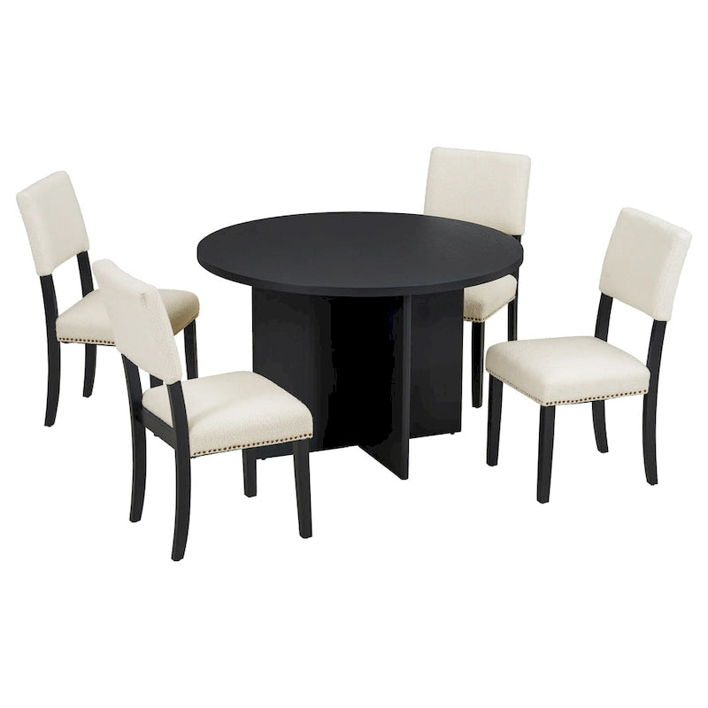 Ensemble table à manger ronde 4 personnes, ensemble de 5 pièces de cuisine avec table à manger ronde et 4 chaises de salle à manger rembourrées