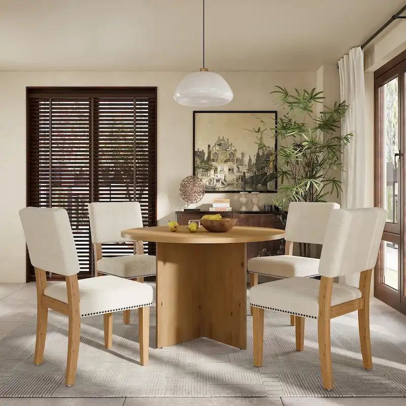 Ensemble table à manger ronde 4 personnes, ensemble de 5 pièces de cuisine avec table à manger ronde et 4 chaises de salle à manger rembourrées