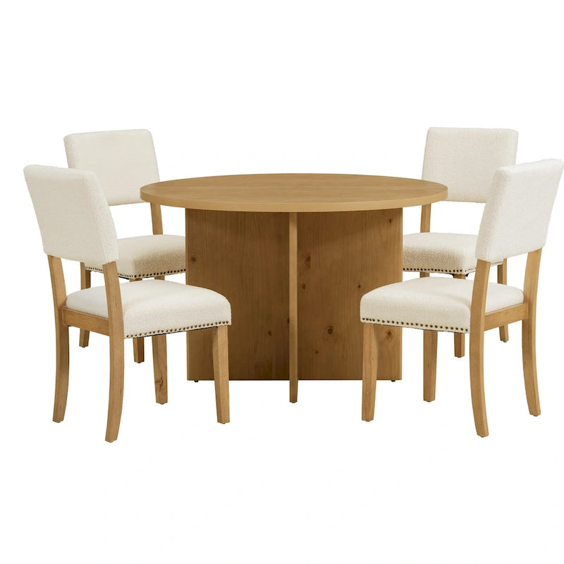 Ensemble table à manger ronde 4 personnes, ensemble de 5 pièces de cuisine avec table à manger ronde et 4 chaises de salle à manger rembourrées