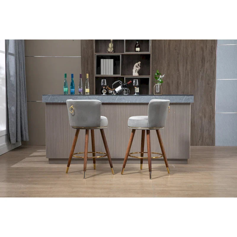 Lot de 2 tabourets de bar pivotants avec pieds en bois et repose-pieds, tabourets de cuisine rembourrés avec dossier