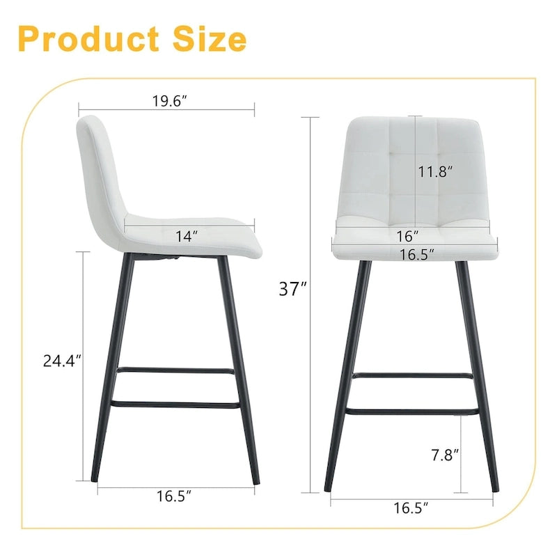 Lot de 2 chaises de bar modernes en PU avec pieds en métal, design à carreaux, imperméables et résistantes aux taches, idéales pour les bars et les salons